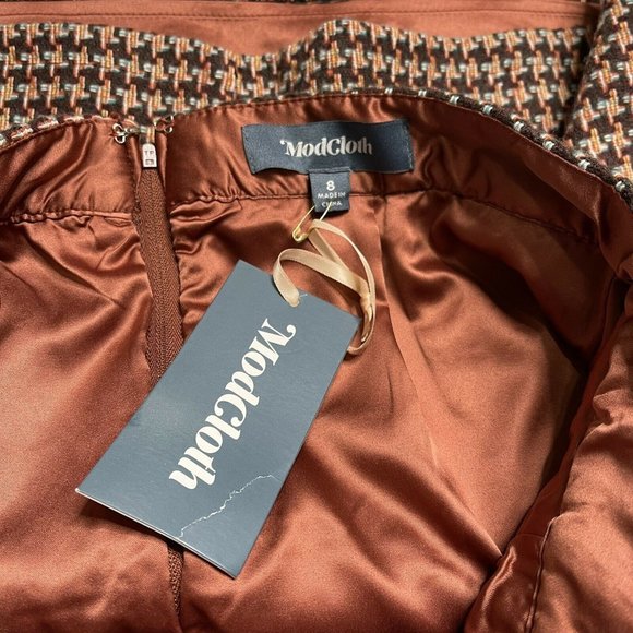 ModCloth skirt brown new 8 houndstooth Informed Ensemble Tweed With Tags Lined - Picture 6 of 11